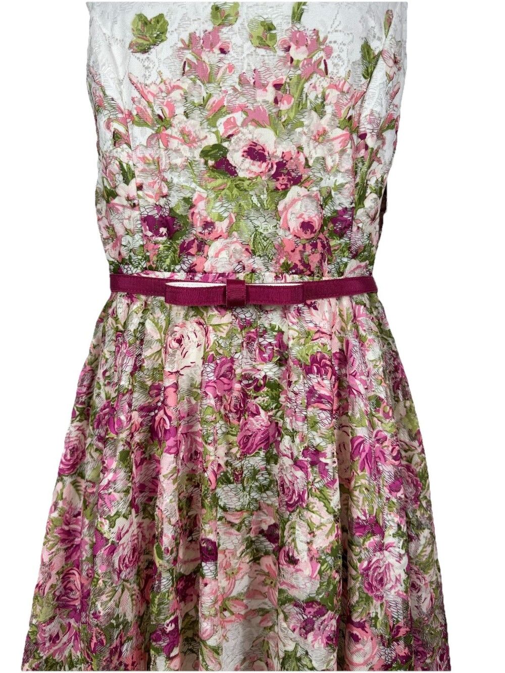 Danny & Nicole Floral Sleeveless Fit & Flare Dress 10 Pink Ivory Lace NWT - Picture 5 of 10